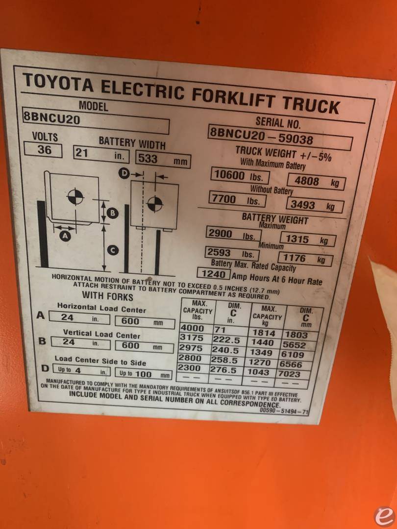 2020 Toyota 8BNCU20 At UsedEquipmentHub.com