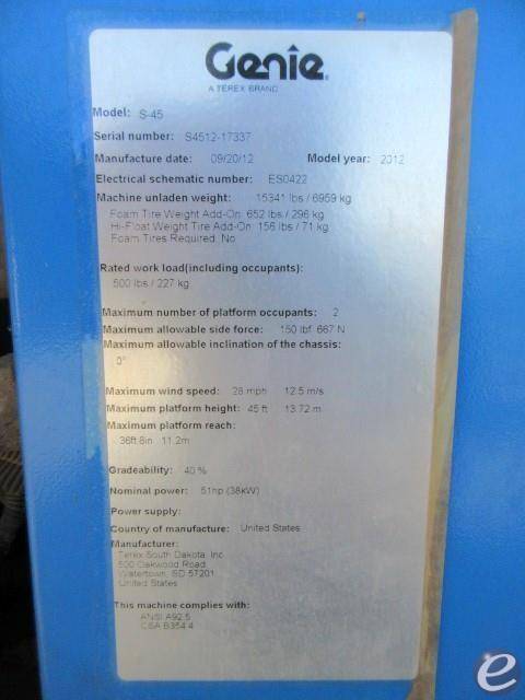 2012 Genie S45 At UsedEquipmentHub.com